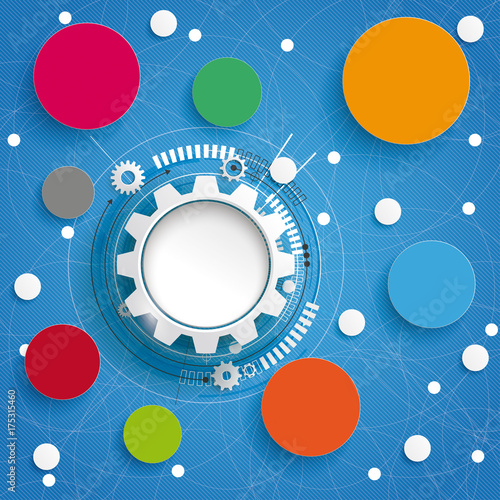 Infografik mit Zahnrad und bunten Kreisen