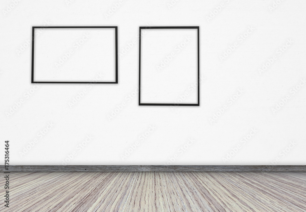 Black frame with a white screen on the wall for text or ideas Black frame with a white screen on the wall for text or ideas