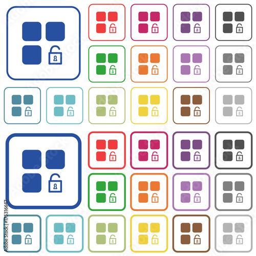 Unlock component outlined flat color icons