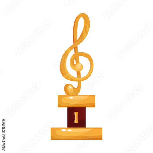 Gold treble clef, music award statuette cartoon vector Illustration