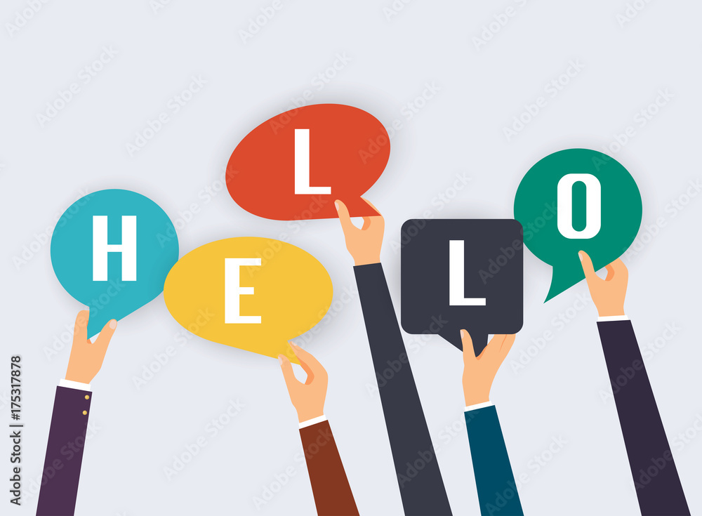 Hands Holding Speech Bubbles with the word hello. Vector illustration. Hands Holding Speech Bubbles with the word hello. Vector illustration.