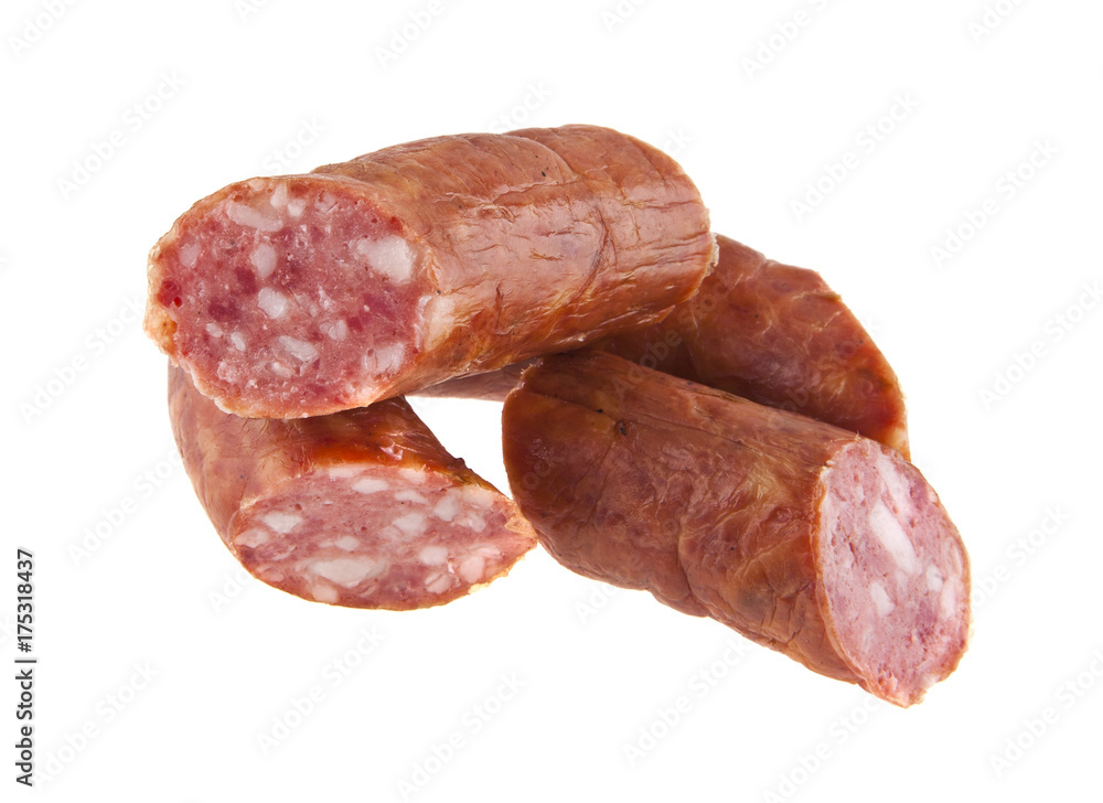 Sausage with lard isolated on white background Sausage with lard isolated on white background