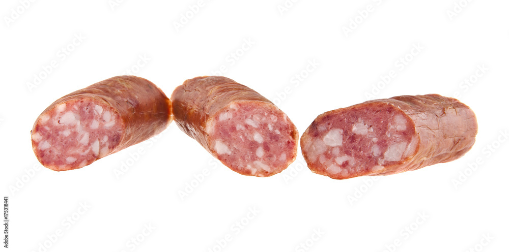 Sausage with lard isolated on white background
