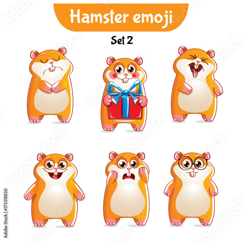 Vector set of cute hamster characters. Set 2