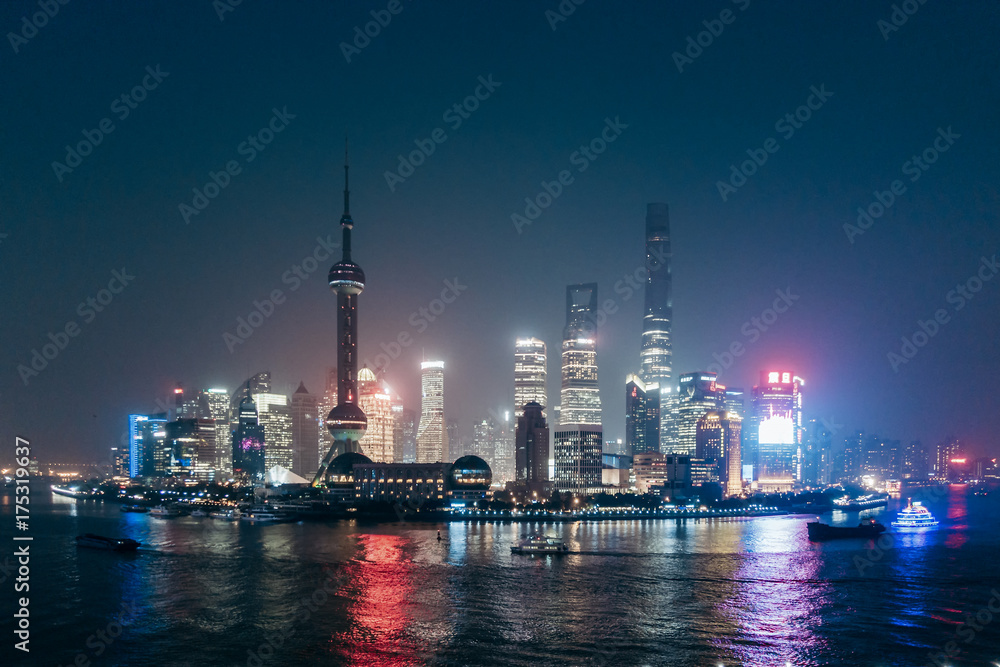 The night view of the bund in Shanghai