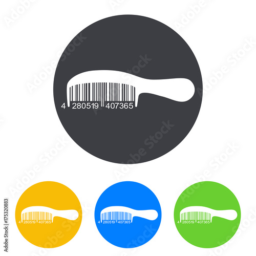 Icono plano codigo de barras peine en circulo varios colores
