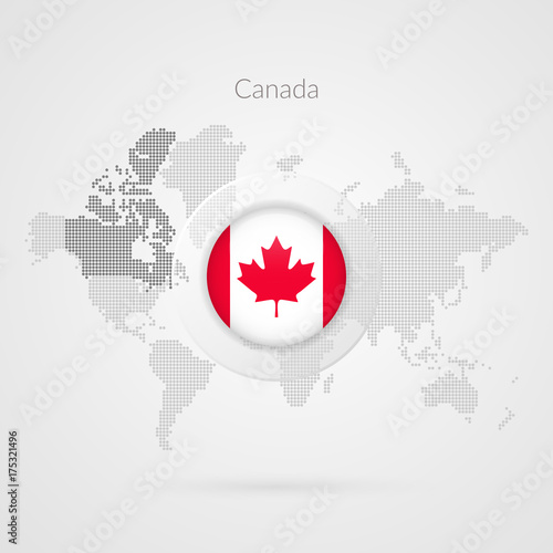 Vector World Map infographic with maple leaf symbol. Canadian flag icon. International global illustration sign. Canada template for business, marketing project, web design, presentation, data report