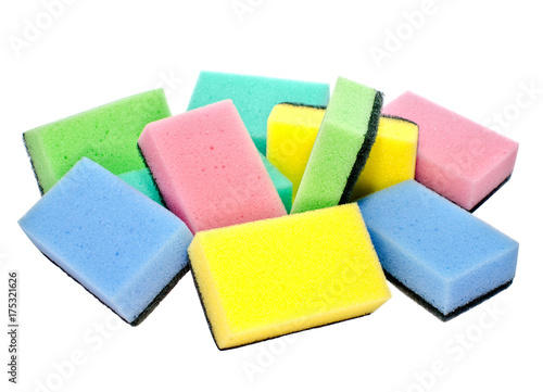 Colored foam rubber sponges isolated on a white background