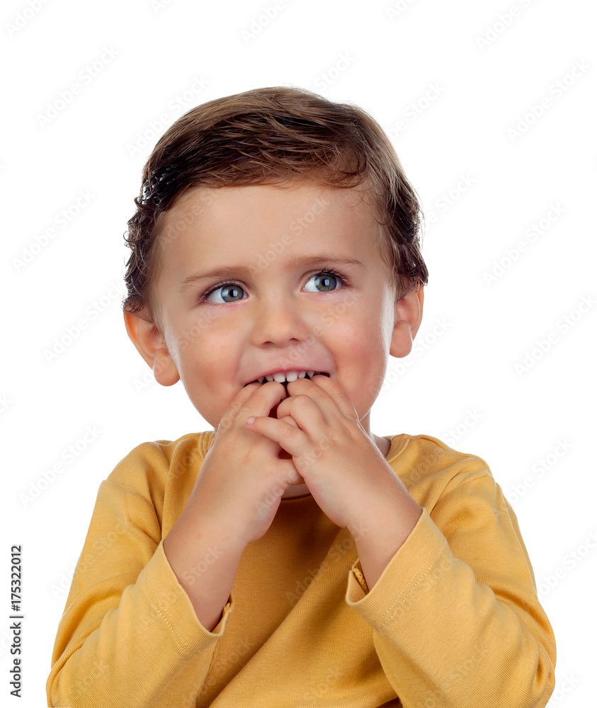 Adorable small child two years old sucking his hand isolated on a white background Adorable small child two years old sucking his hand isolated on a white background