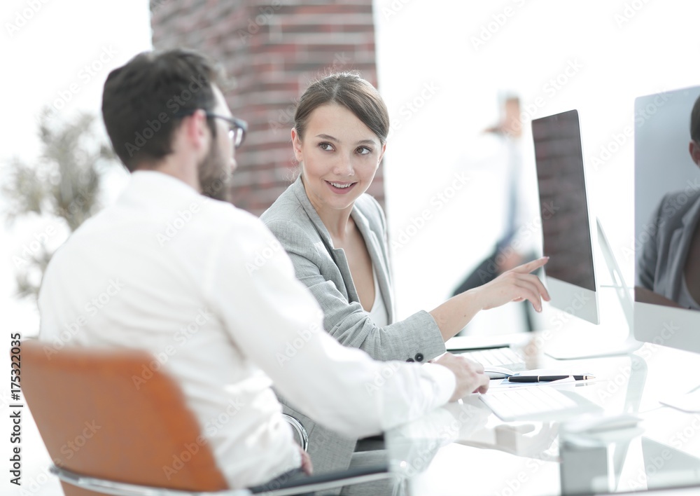 Fototapeta premium office workers discuss the current problems