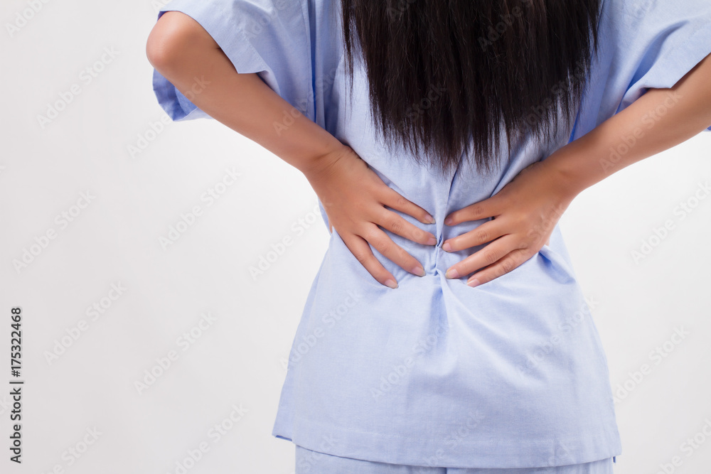 woman patient suffering from back pain, backbone disc or spinal muscle injury woman patient suffering from back pain, backbone disc or spinal muscle injury