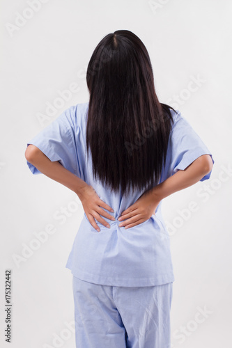 woman patient suffering from back pain, backbone disc or spinal muscle injury
