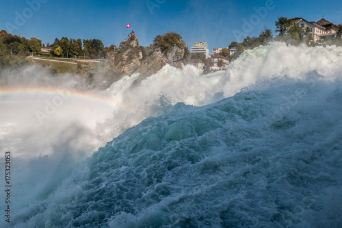 Strong rapids in Rhine falls Switzerland