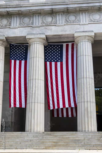 Detail of big USA flags in General Grant National Memorial in Riverside Park in the Morningside Heights neighborhood of Upper Manhattan in New York City photo