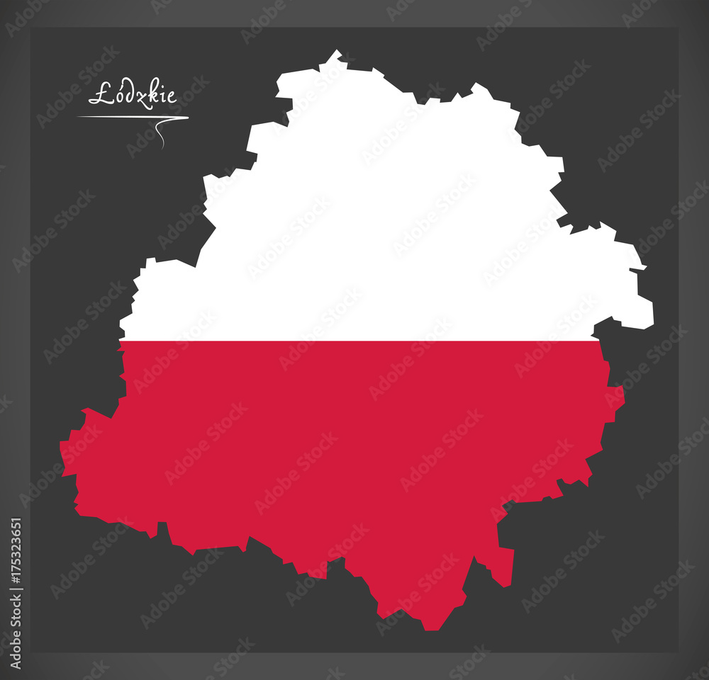 Lodzkie map of Poland with Polish national flag illustration Lodzkie map of Poland with Polish national flag illustration