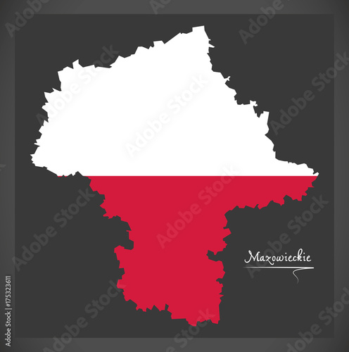 Mazowieckie map of Poland with Polish national flag illustration