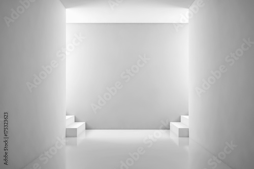 Modern bright living room, white wall. 3D rendering illustration © 3DarcaStudio