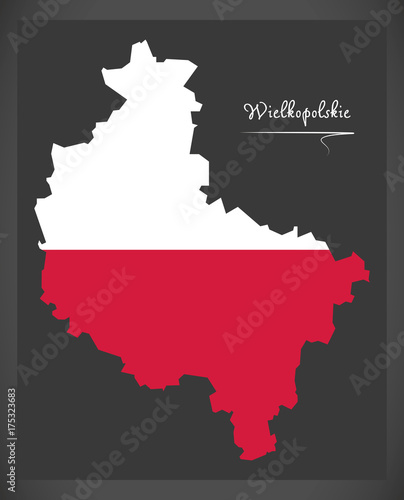 Wielkopolskie map of Poland with Polish national flag illustration