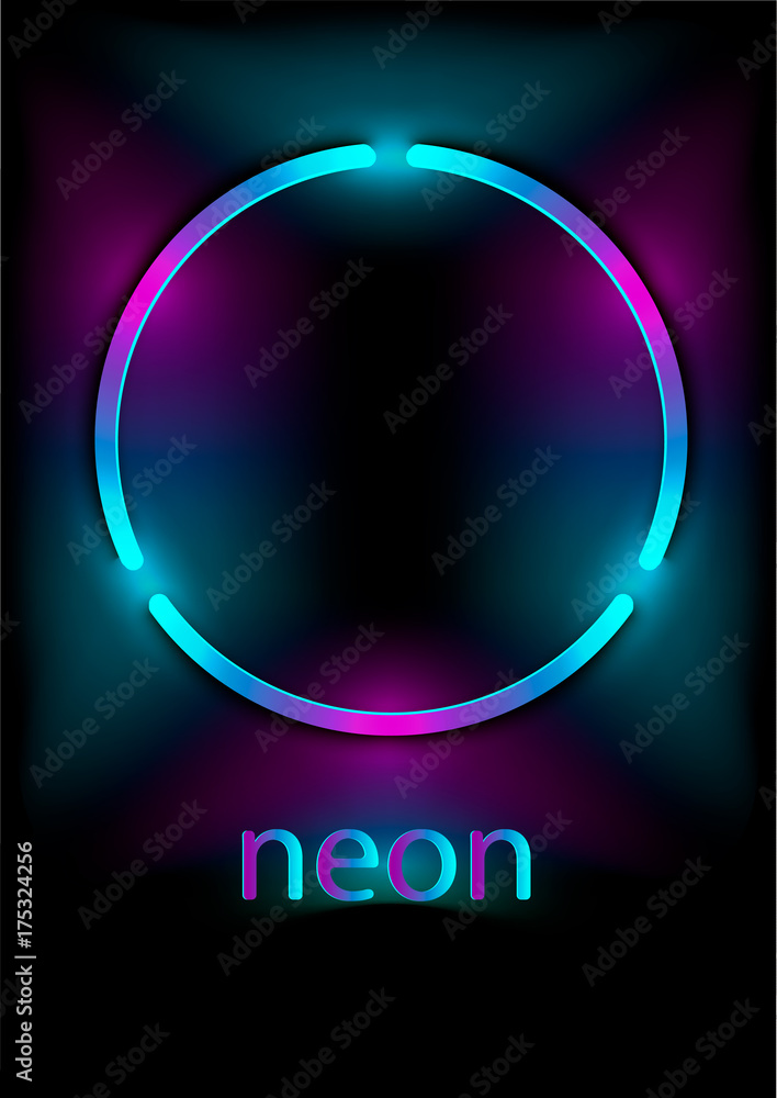 Neon abstract round. Glowing frame. Design element for your ad, banner.