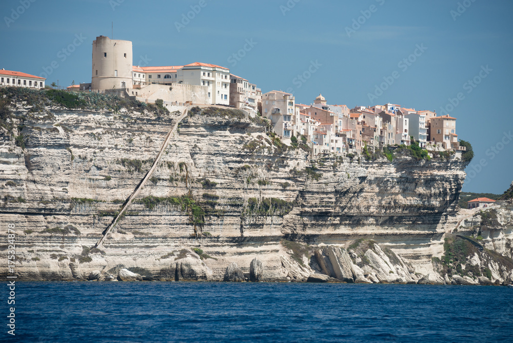Bonifacio city and cliffs, Corsica island, France Bonifacio city and cliffs, Corsica island, France