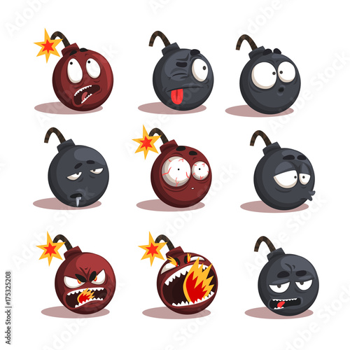 Cartoon bomb emotions set