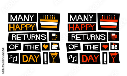 MANY HAPPY RETURNS OF THE DAY (Vector Illustration in Flat Style Poster Design)
