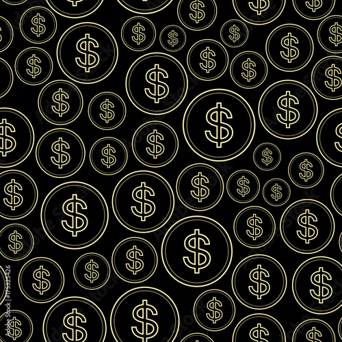 black background with dollars - vector seamless pattern
