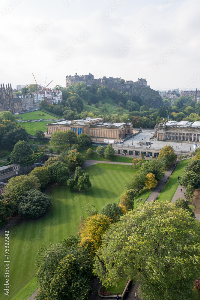 Edinburgh castle and the National Gallery seen from Scott Monument