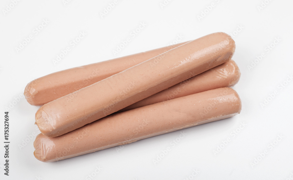 Sausages on white background. Isolated. Food. Sausages on white background. Isolated. Food.