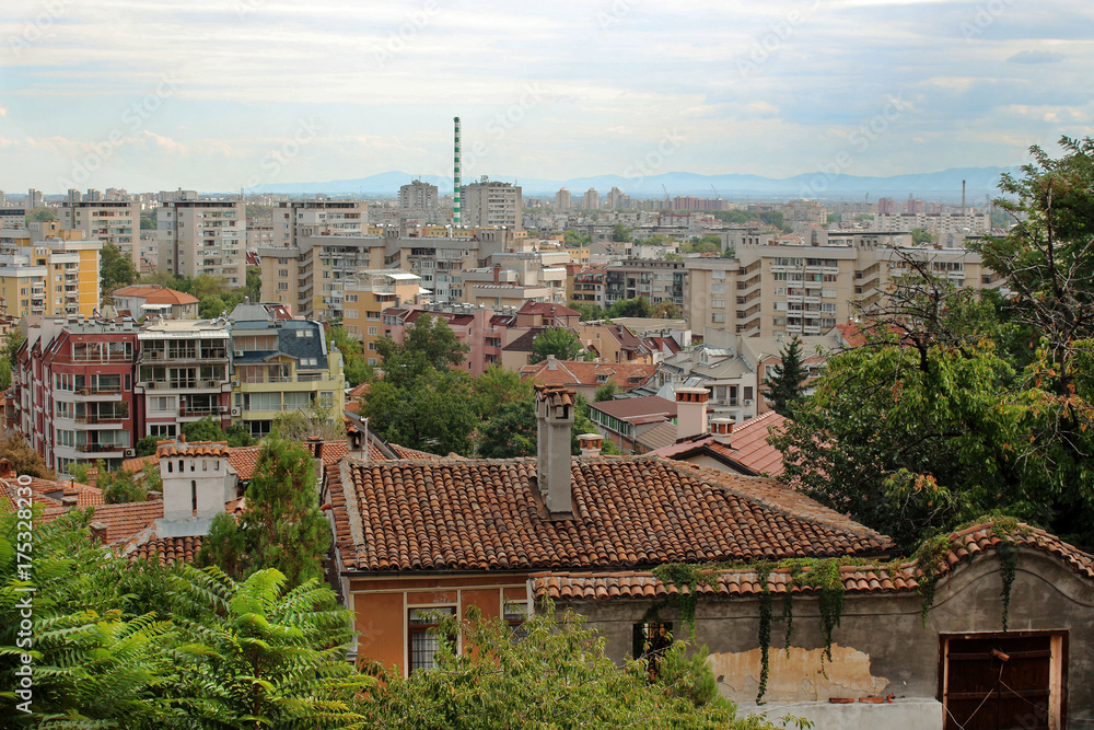 Landscape of Plovdiv from one of its six hills, Bulgaria