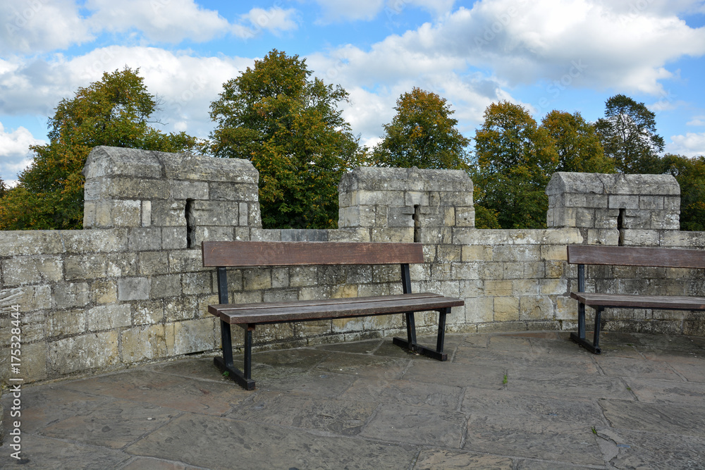 Two benches on the stone wall of York