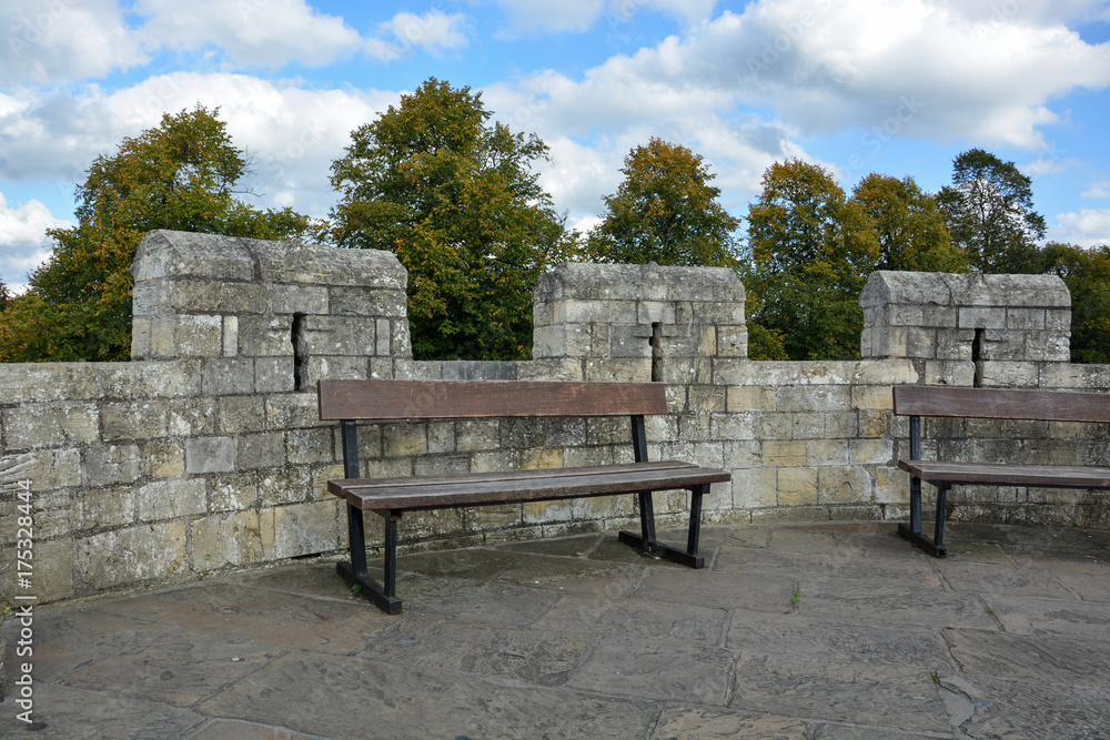 Two benches on the stone wall of York Two benches on the stone wall of York