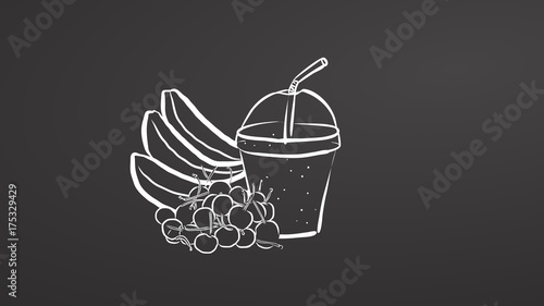 Banana and cherry smoothie on chalkboard