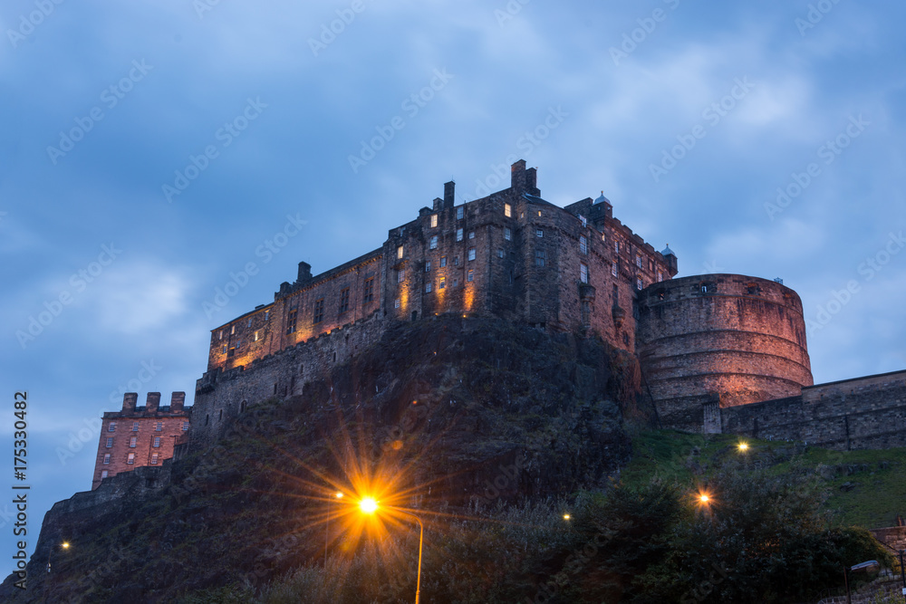 Edinburgh castle illuminated during blue hour