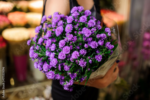 Elegant and beautiful bouquet of little purple flowers