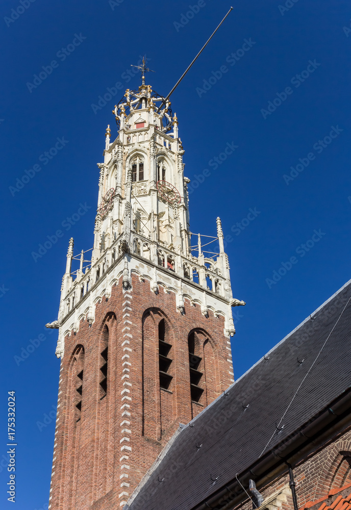 Tower of the historic Bakenesserker church in Haarlem