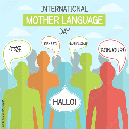 International Mother Language Day, 21 February. Diverse language greeting conceptual illustration vector.