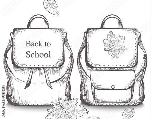 Schoolbags banner Vector line art. Graphic style satchels