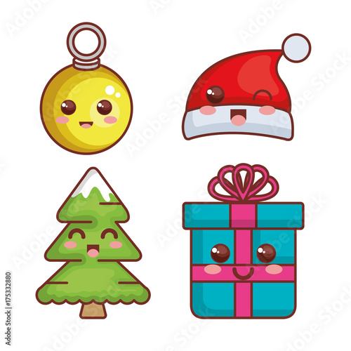 merry christmas kawaii characters