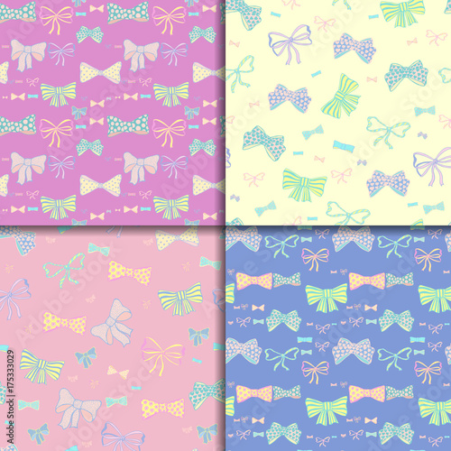 Seamless pattern set with skerchy bows