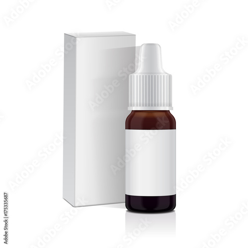 Realistic essential oil brown bottle set. Mock up bottle cosmetic or medical vial, flask, flacon 3d illustration