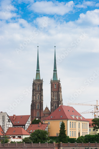 Wroclaw, view of Ostrow Tumski island, Church of the Holy Cross and St. Bartholomew, Poland