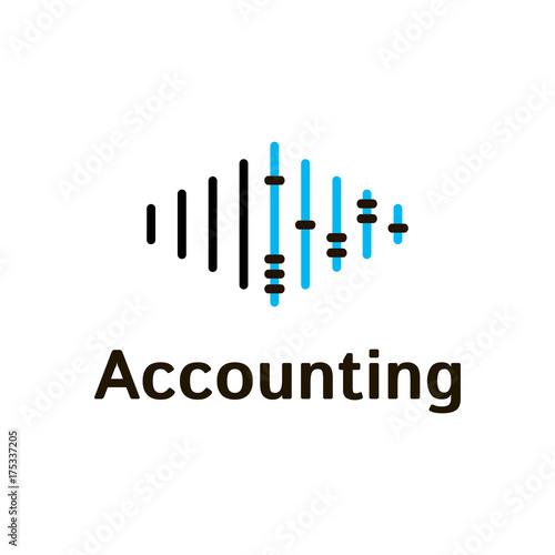 Vector logo template for accounting company. Illustration of scores in blue and black colors. EPS10. Creative and simple logotype for business companies.