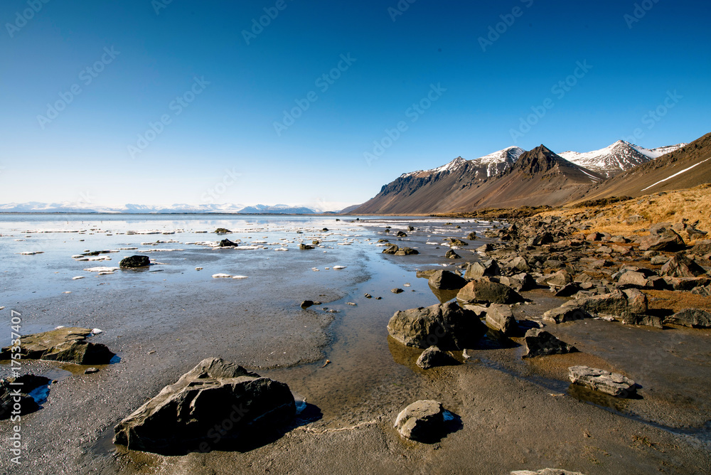 Mountain landscape with lake. Iceland