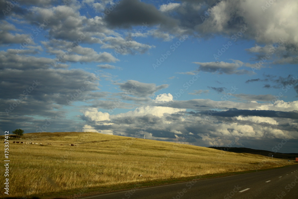 Fototapeta premium Blue, yellow and clouds