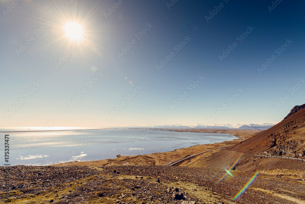 Mountain landscape with lake. Iceland