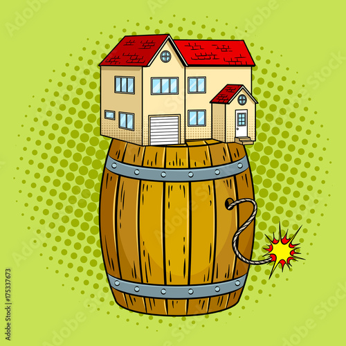 House on powder keg pop art vector illustration