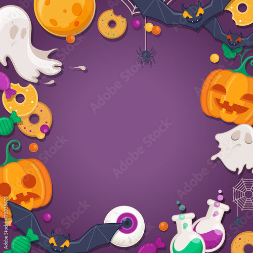Halloween background with cartoon characters