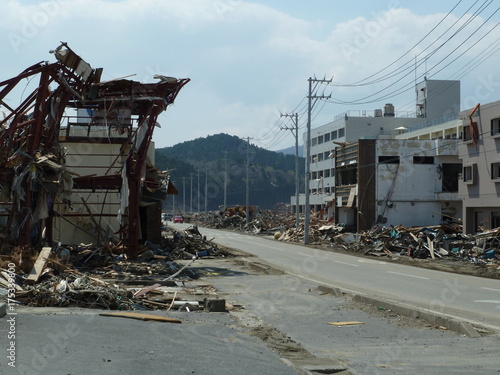 The effects of the tsunami in Japan. Destruction after the most powerful tsunami in 2011. 