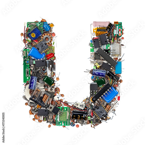 Letter U made of electronic components photo